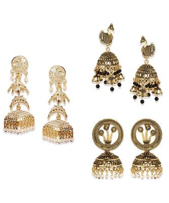 Brass antique gold Multicolor pearl combo earrings 1