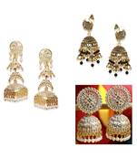 Brass antique gold Multicolor pearl combo earrings