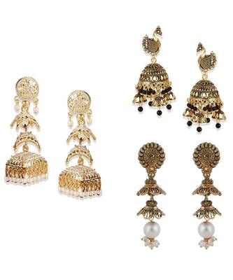 Brass antique gold Multicolor pearl combo earrings 1