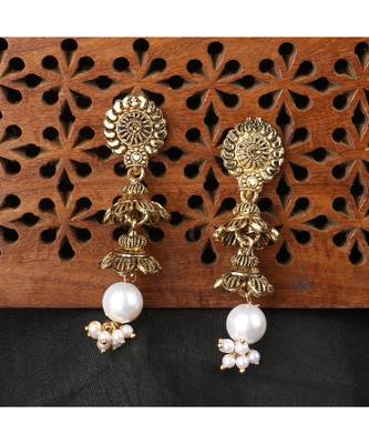 Brass antique gold Multicolor pearl combo earrings 2