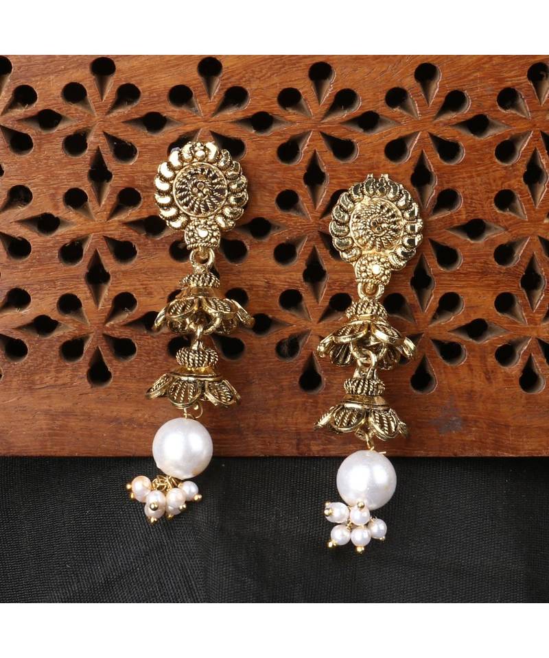 Brass antique gold Multicolor pearl combo earrings