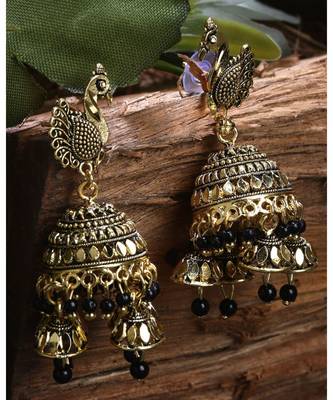 Brass antique gold Multicolor pearl combo earrings 4