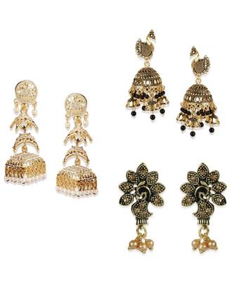 Brass antique gold Multicolor pearl combo earrings 1