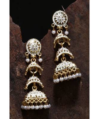 Brass antique gold Multicolor pearl combo earrings 3
