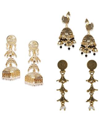 Brass antique gold Multicolor pearl combo earrings 1