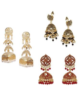 Brass antique gold Multicolor pearl combo earrings 1