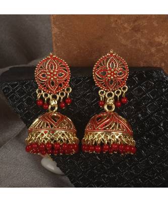 Brass antique gold Multicolor pearl combo earrings 4