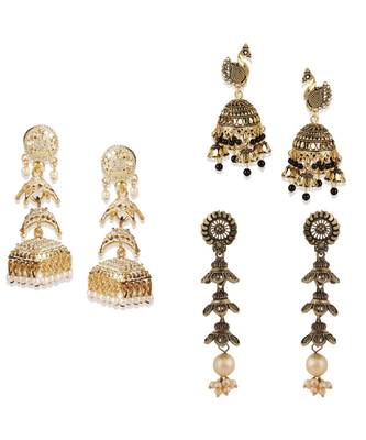 Brass antique gold Multicolor pearl combo earrings 1
