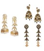 Brass antique gold Multicolor pearl combo earrings