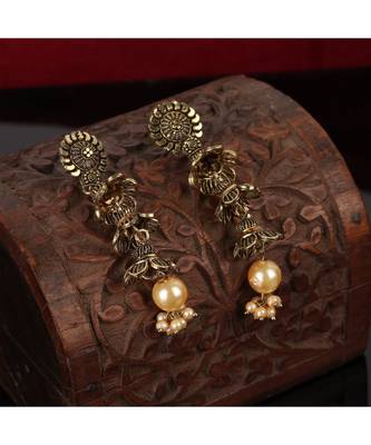 Brass antique gold Multicolor pearl combo earrings 4