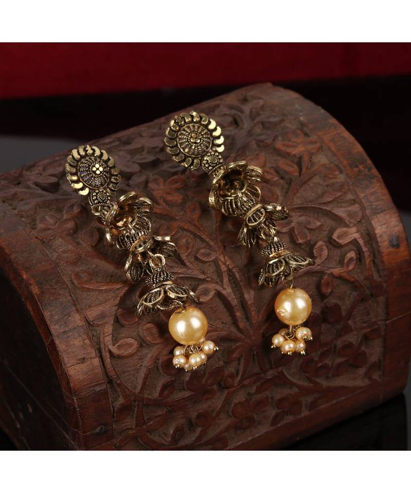 Brass antique gold Multicolor pearl combo earrings