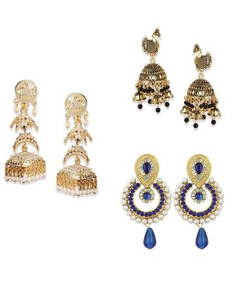 Brass antique gold Multicolor pearl combo earrings 1