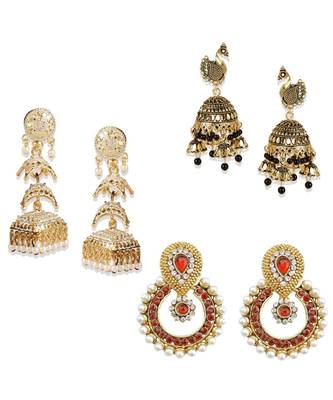 Brass antique gold Multicolor pearl combo earrings 1