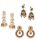 Brass antique gold Multicolor pearl combo earrings