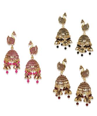 Brass antique gold Multicolor pearl combo earrings 1