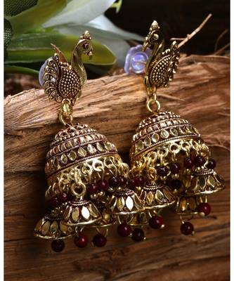 Brass antique gold Multicolor pearl combo earrings 3