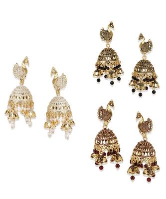 Brass antique gold Multicolor pearl combo earrings 1