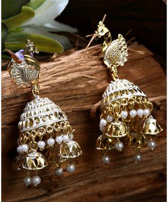 Brass antique gold Multicolor pearl combo earrings 2
