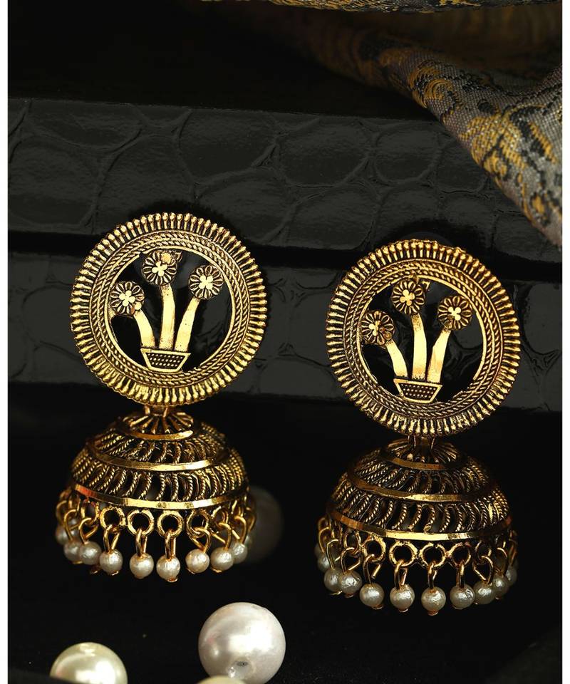 Brass antique gold Multicolor pearl combo earrings