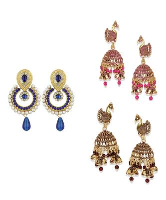 Brass antique gold Multicolor pearl combo earrings 1