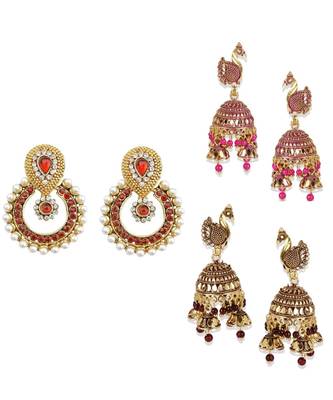 Brass antique gold Multicolor pearl combo earrings 1