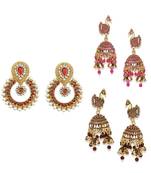 Brass antique gold Multicolor pearl combo earrings