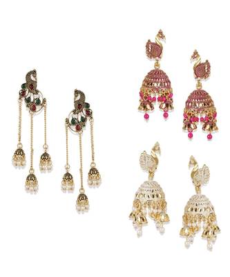 Brass antique gold Multicolor pearl combo earrings 1