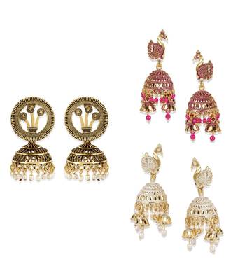 Brass antique gold Multicolor pearl combo earrings 1