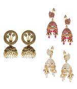 Brass antique gold Multicolor pearl combo earrings