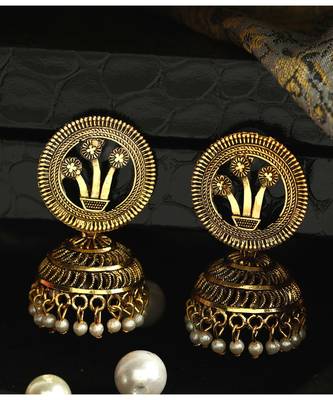Brass antique gold Multicolor pearl combo earrings 3