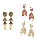 Brass antique gold Multicolor pearl combo earrings