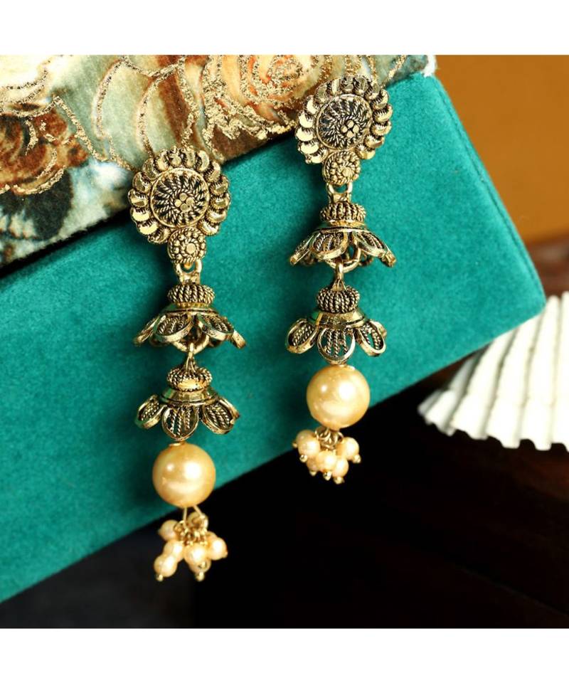 Brass antique gold Multicolor pearl combo earrings