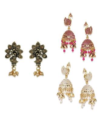 Brass antique gold Multicolor pearl combo earrings 1