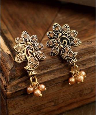 Brass antique gold Multicolor pearl combo earrings 3