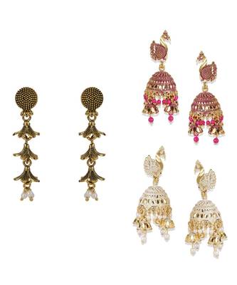 Brass antique gold Multicolor pearl combo earrings 1