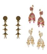 Brass antique gold Multicolor pearl combo earrings