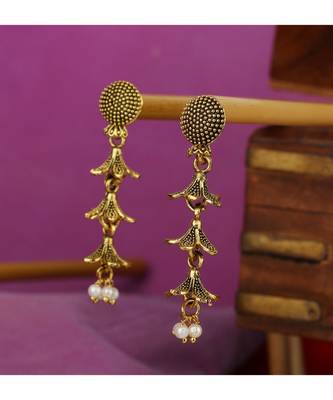 Brass antique gold Multicolor pearl combo earrings 3