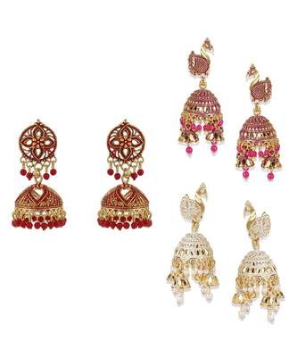 Brass antique gold Multicolor pearl combo earrings 1