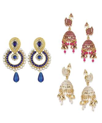 Brass antique gold Multicolor pearl combo earrings 1