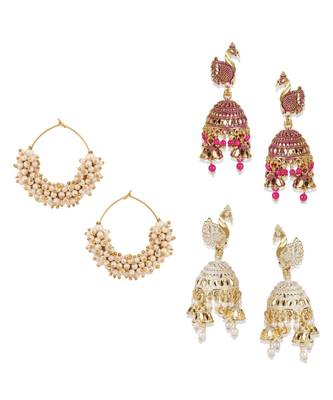 Brass antique gold Multicolor pearl combo earrings 1