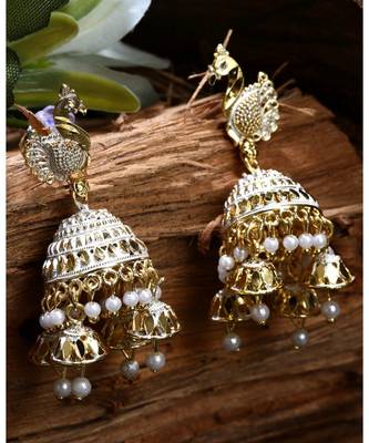 Brass antique gold Multicolor pearl combo earrings 2