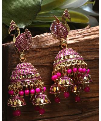 Brass antique gold Multicolor pearl combo earrings 4