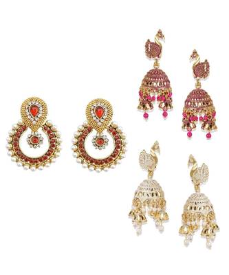 Brass antique gold Multicolor pearl combo earrings 1