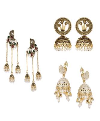 Brass antique gold Multicolor pearl combo earrings 1