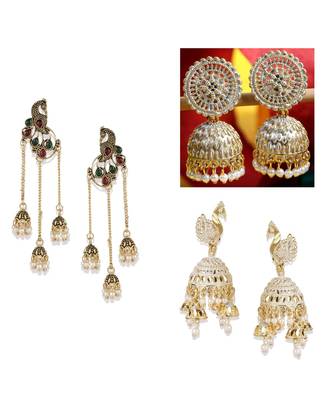 Brass antique gold Multicolor pearl combo earrings 1