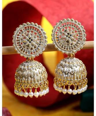 Brass antique gold Multicolor pearl combo earrings 2