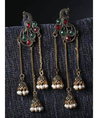 Brass antique gold Multicolor pearl combo earrings 3