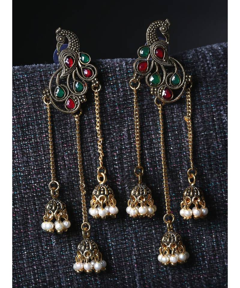 Brass antique gold Multicolor pearl combo earrings
