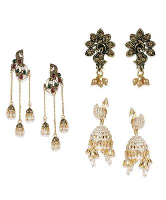 Brass antique gold Multicolor pearl combo earrings 1