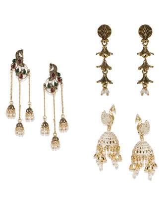 Brass antique gold Multicolor pearl combo earrings 1